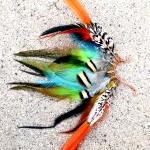 Spiritual Aura Feather Ear Cuff / Earcuff : Copper Wire - Orange/Blue/Green//Exotic Feathers **FREE SHIPPING